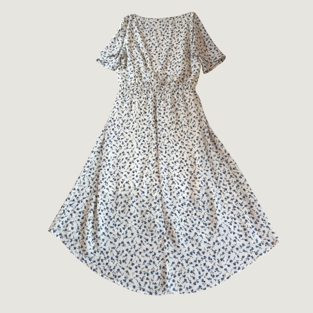 Sienna Sky Women Blue Floral High Low Wrap Dress Short Flutter Sleeve White S - Picture 6 of 7